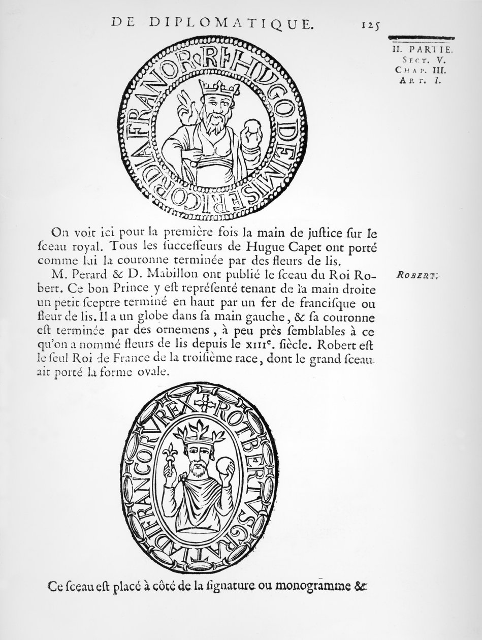 Sigill av Hugues Capet (ca 941-996) och Robert II (ca 970-1031) den fromme av French School