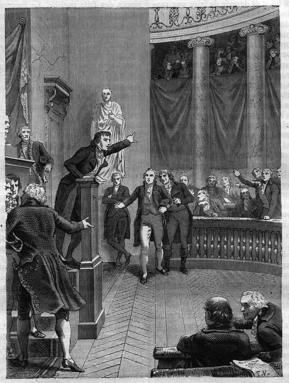 Seance du Tribunat: tal av Benjamin Constant (1767-1830) vid tribunen för att fördöma regimen som Napoleon satte upp, januari 1800 - Gravyr från 1865 i "" Histoire du Consulate et de l