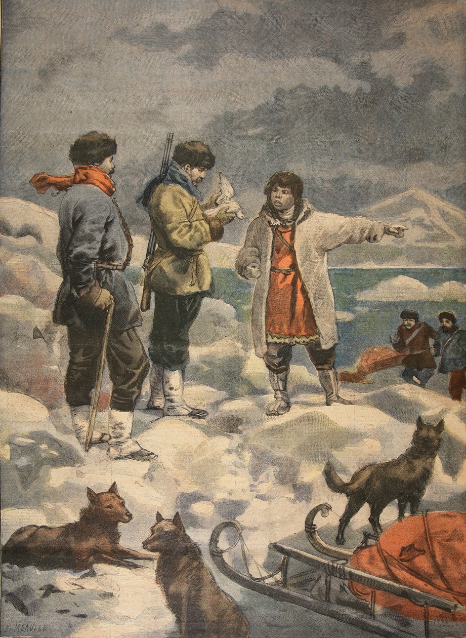 Söker efter Andree, News!, illustration från Le Petit Journal: Supplement illustre, 1898 av French School