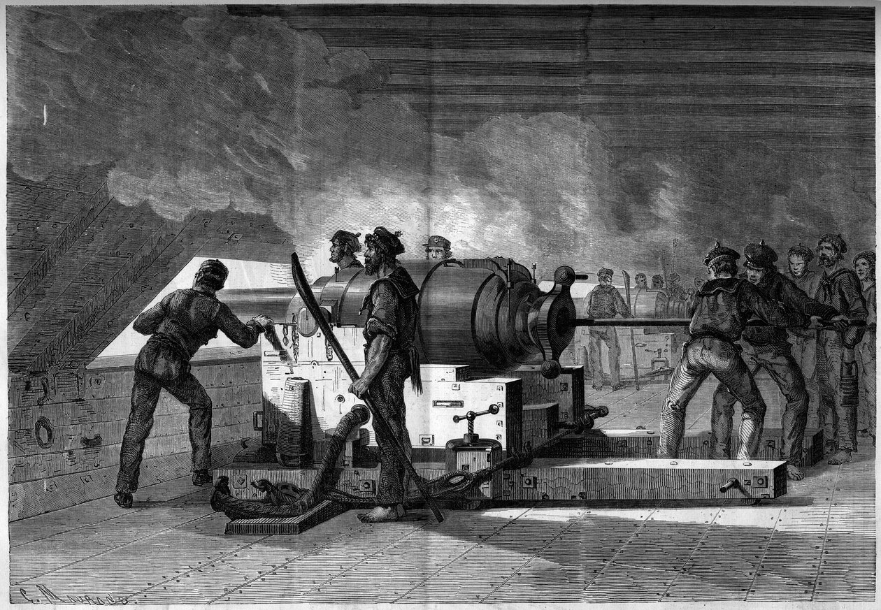 Secessionskrig (1861-1865) eller amerikanska inbördeskriget - sjöslaget vid Hampton Roads (Virginia) - 8-9 mars av French School