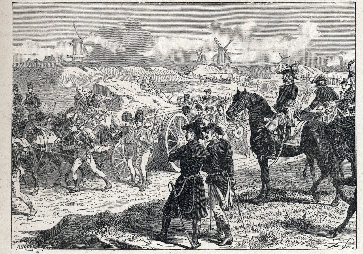 Andra koalitionen: den franska armén under kommando av Marechal Brune vann hertigen av Yorks engelska trupper i Holland, oktober 1799. av French School