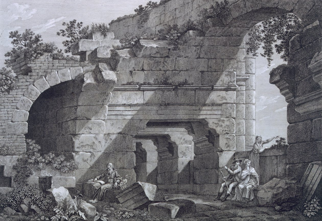 Andra nivåns gallerier i amfiteatern i Nimes, från Antiquities of France: Vol I, Monuments of Nimes av French School