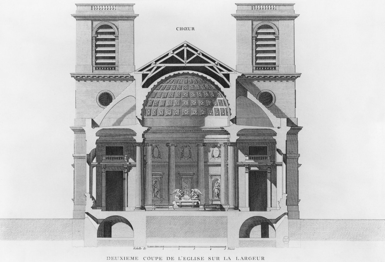 Andra tvärsnittet av kyrkan Saint-Philippe-du-Roule, Paris av French School
