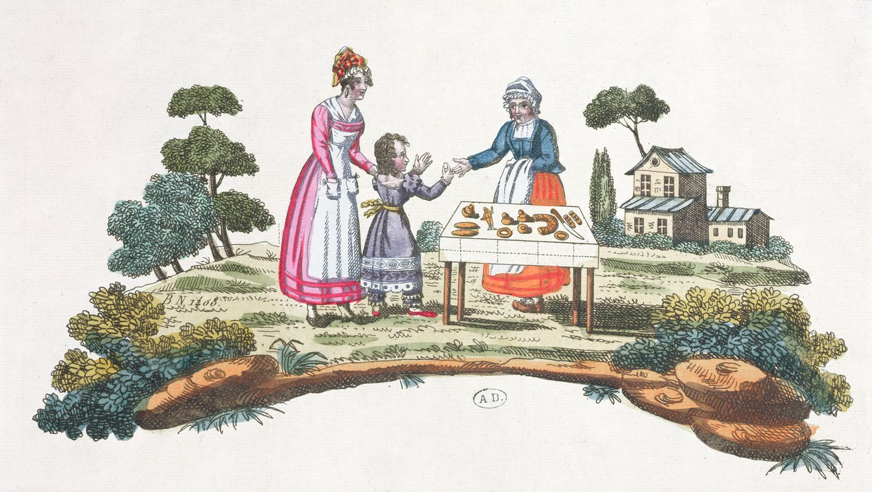 Säljare av Pain dEpices, design för en fläkt, c.1820-30 av French School