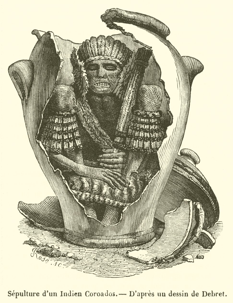 Gravyr av en Coroados-indian (gravyr) av French School
