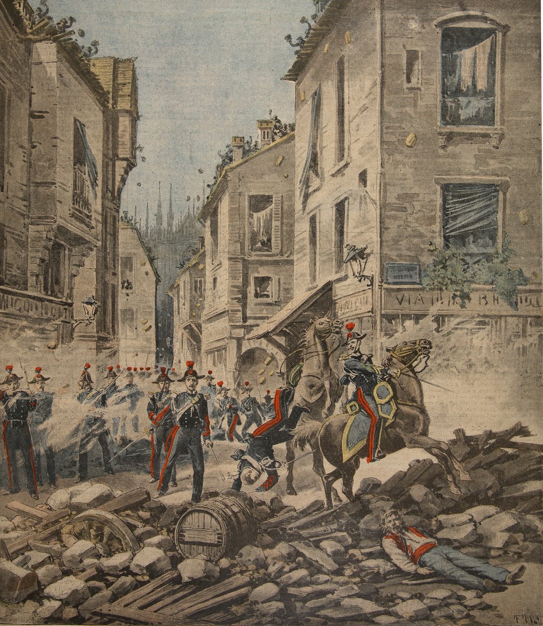 Allvarliga problem i Italien: upplopp i Milano, illustration från Le Petit Journal: Supplement illustre, 22 maj 1898 av French School
