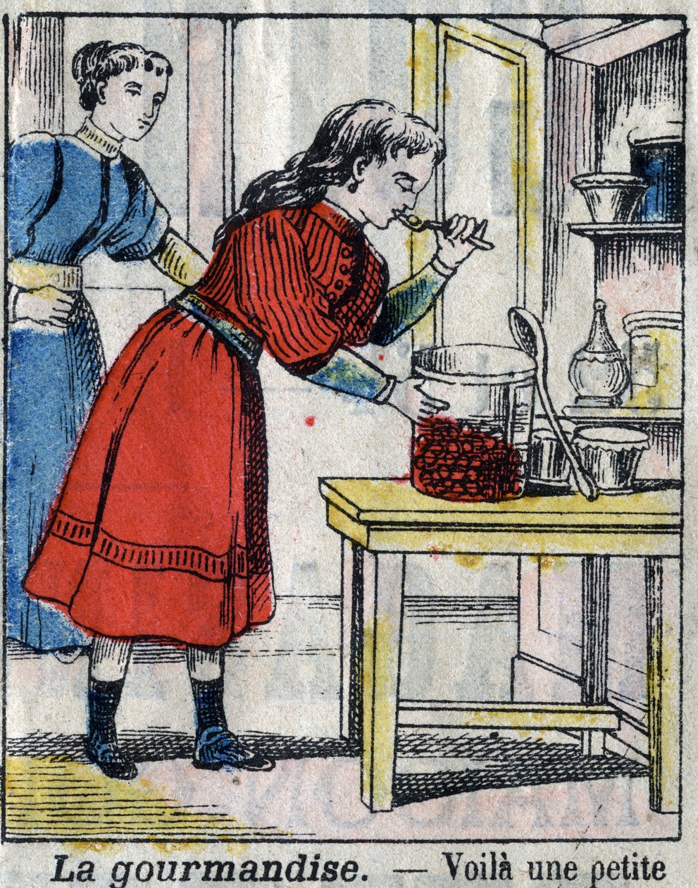Sju dödliga fiske: Gourmandise. Epinal avbildning sent 1800-tal. (I sette peccati o vizi capitali) av French School