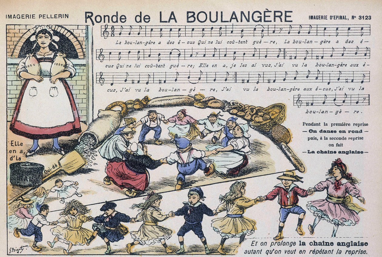 Noter till den populära låten "" Ronde de la boulangère "" - bild av Epinal, Pellerin av French School