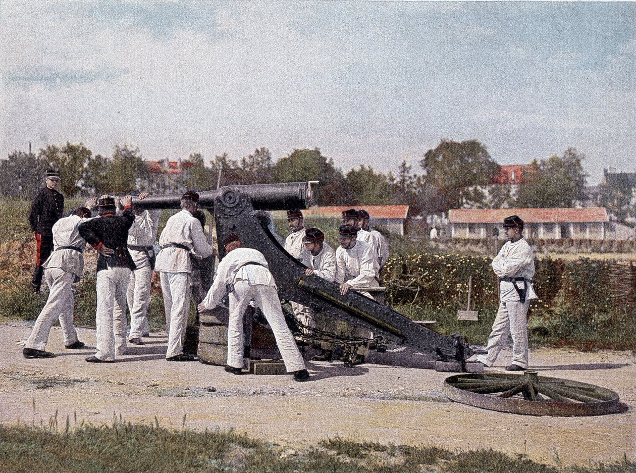 Skjut en 95 kanon från en utkik efter platser och torg - i "" Military Album" - fotartilleri av French School