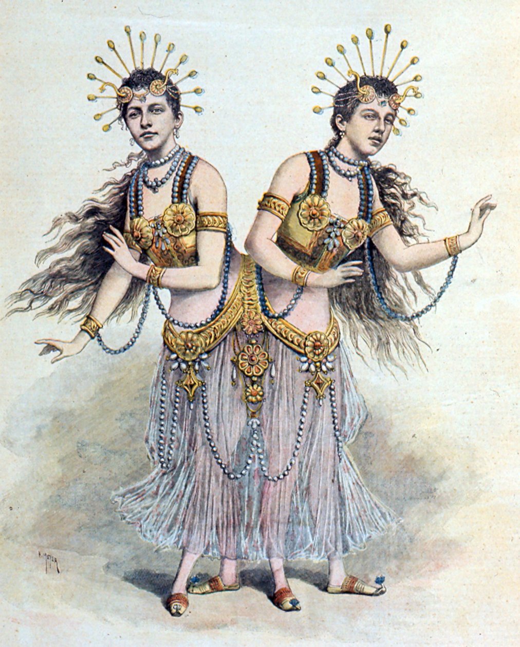 Siamesiska tvillingar, Rosa - Josepha Blazek Från "Le Petit Journal", Paris, 8 april 1891 (gravyr) av French School
