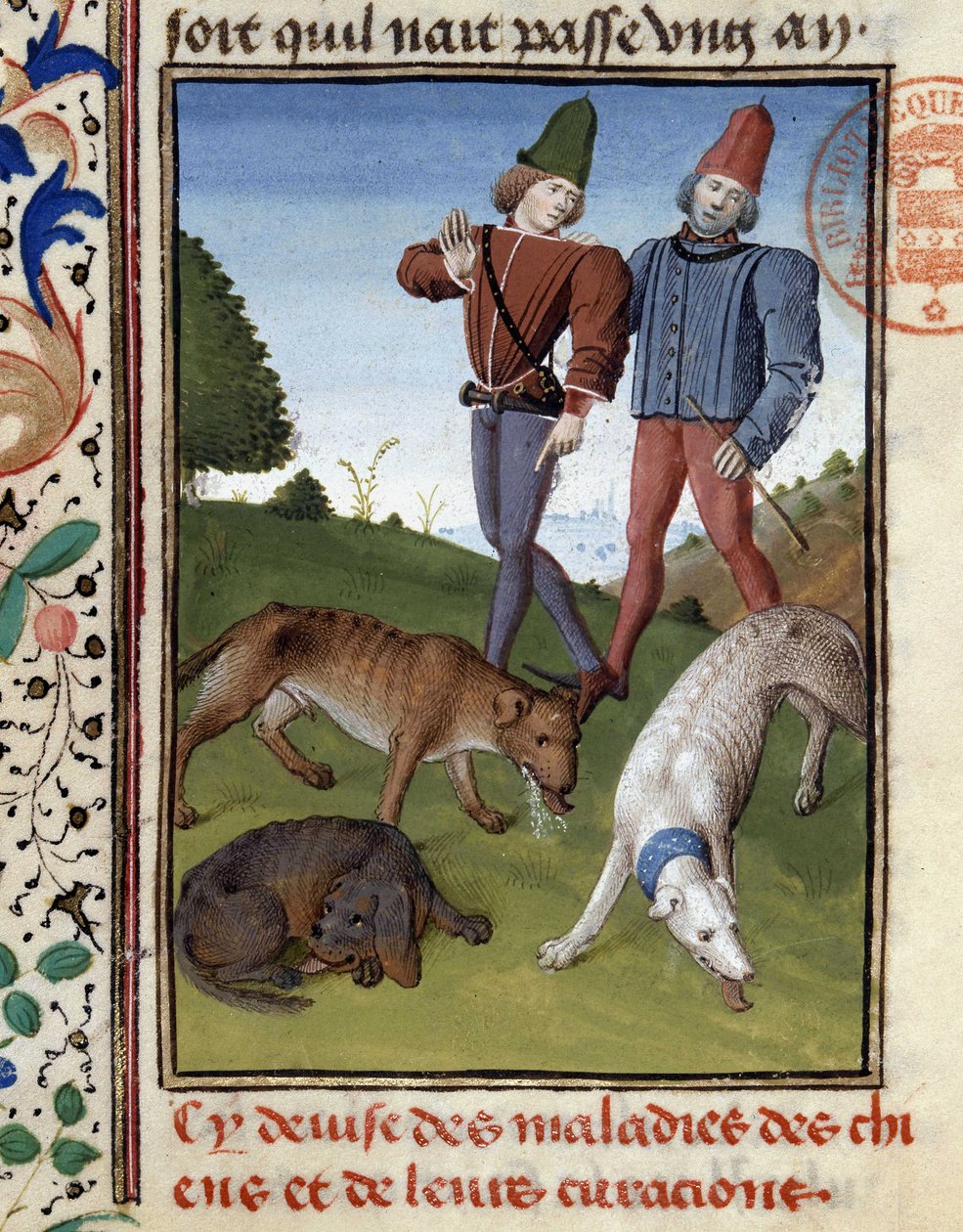 Sjuka jakthundar - i "" Jaktbok av Gaston Phoebus, greve av Foix, Lord of Béarn"" av French School