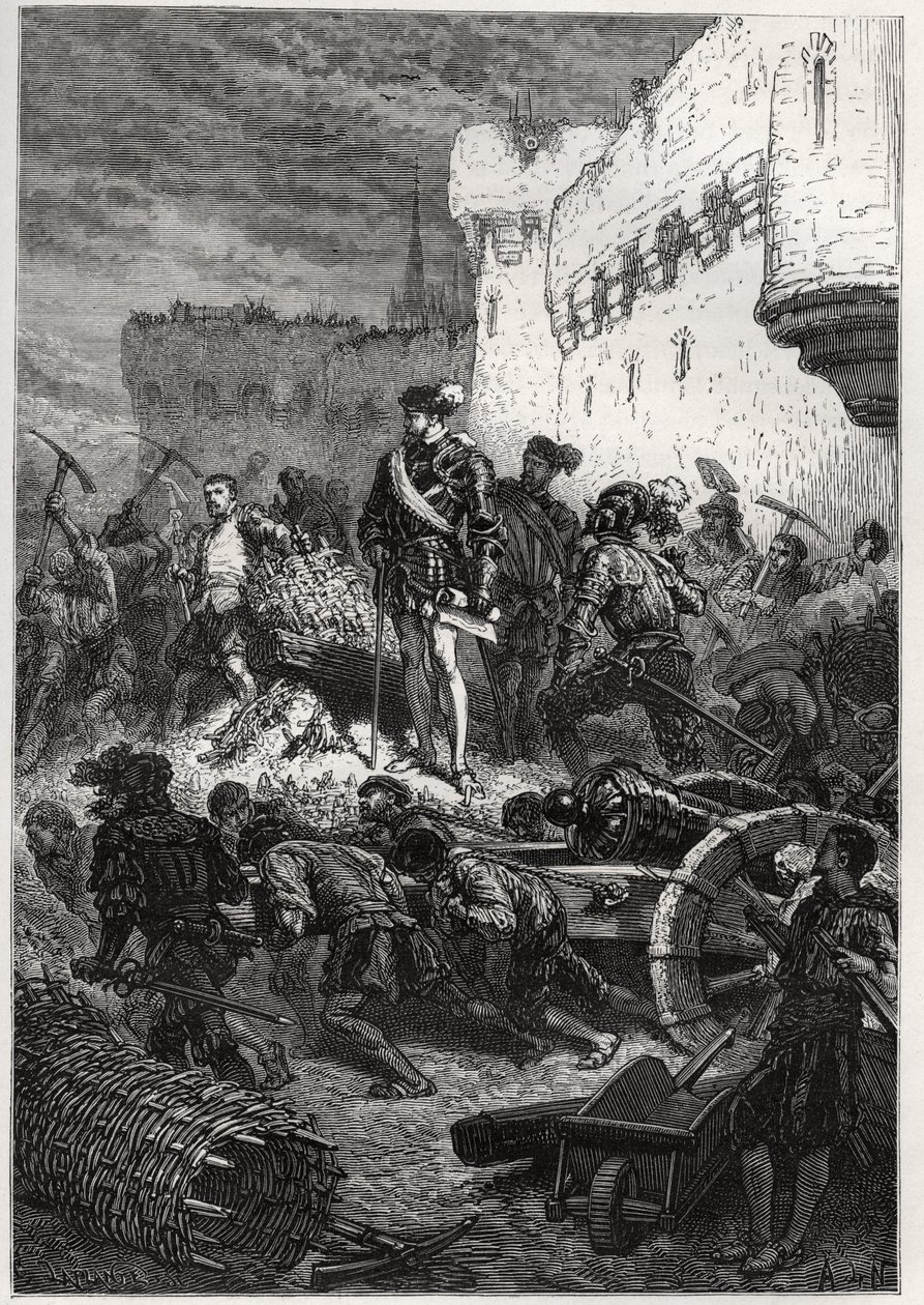 Siege de Metz (1552) - Francois de Guise och verken på Metz vallar - gravyr från "" Frankrikes historia berättad för mina barnbarn"" - av Francois Guizot - 1872-1876 av French School