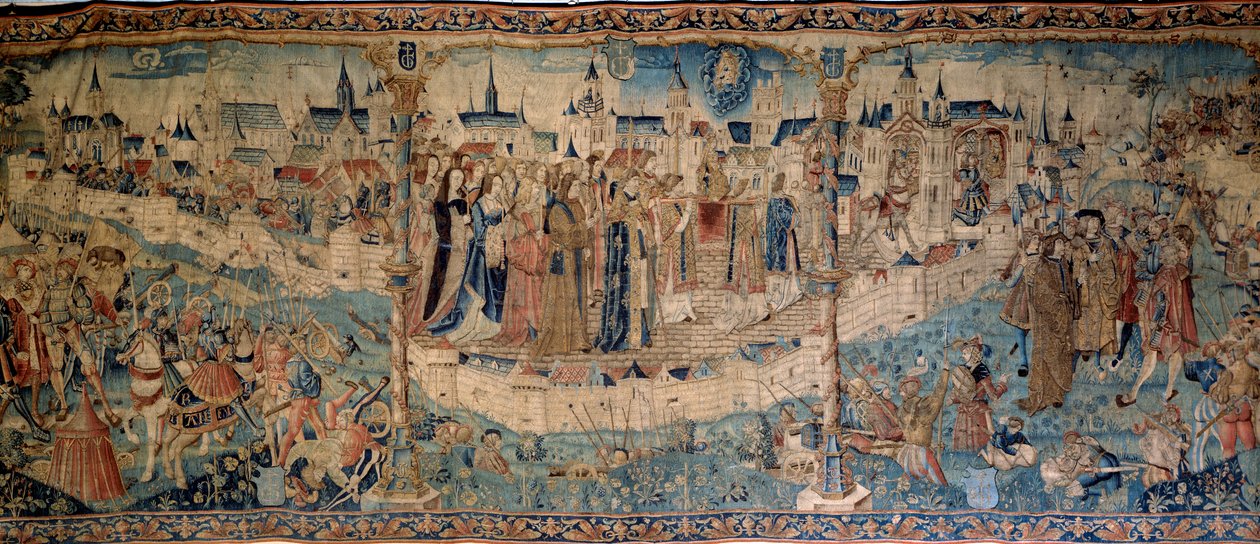 Schweizarnas belägring av Dijon den 7/09/1513, gobeläng från Tournai, Musee des Beaux Arts de Dijon. av French School