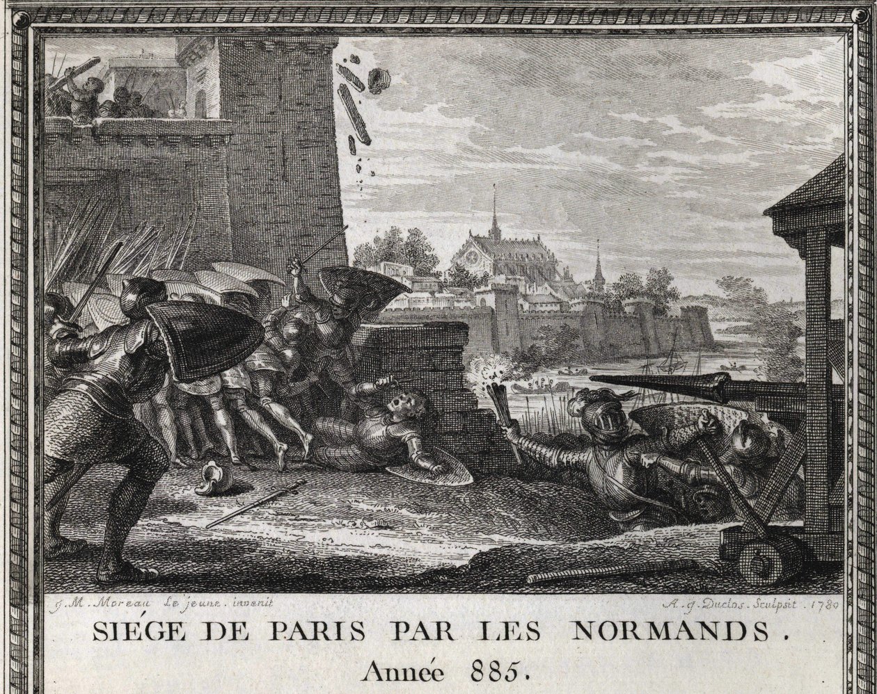 Belägring av Paris av normanderna, år 885. Gravyr från "Figures de l