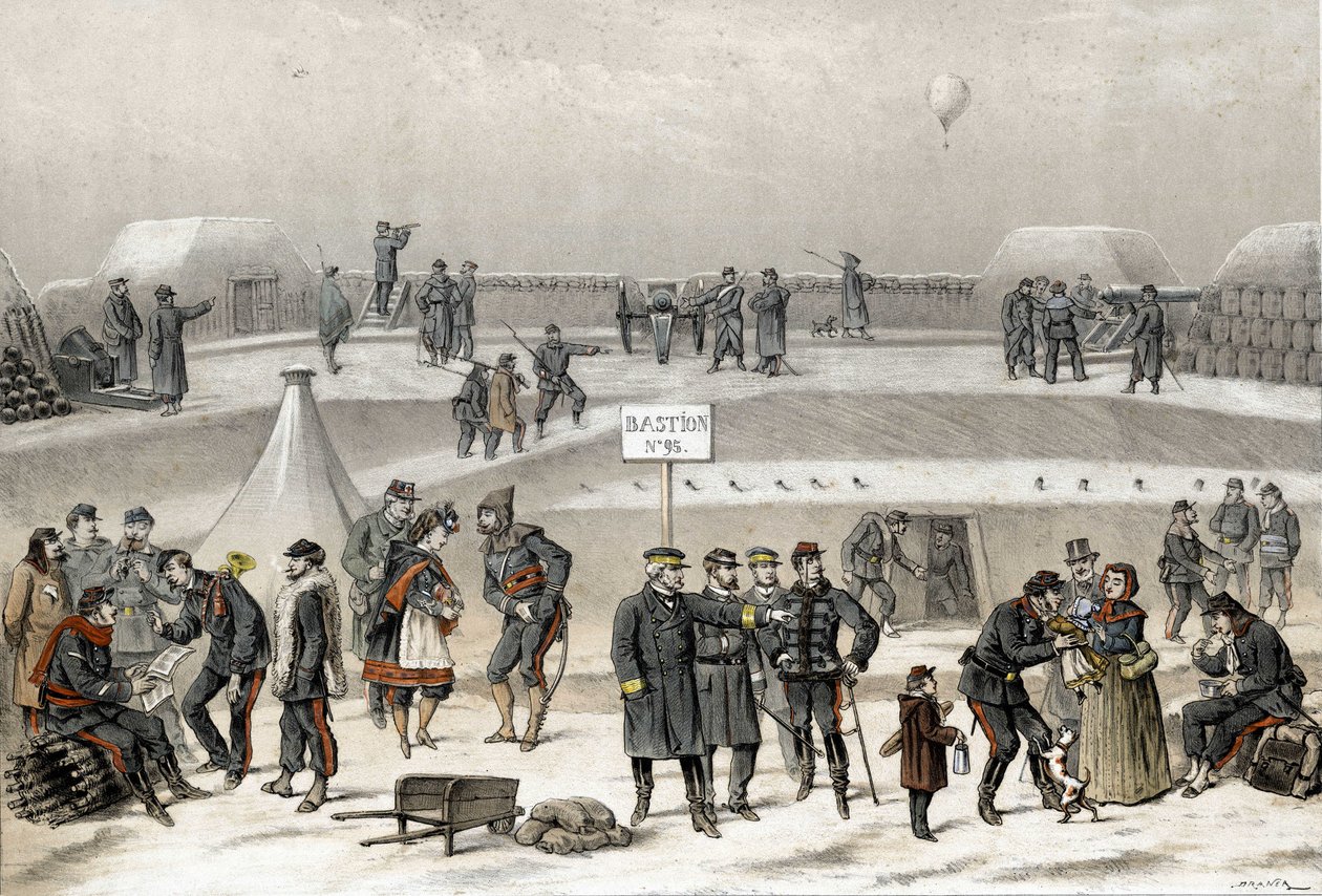 Belägring av Paris 1870 under kriget 1870-1871. Soldaterna förbereder försvaret av staden: man kan se en soldat i bunkern. av French School