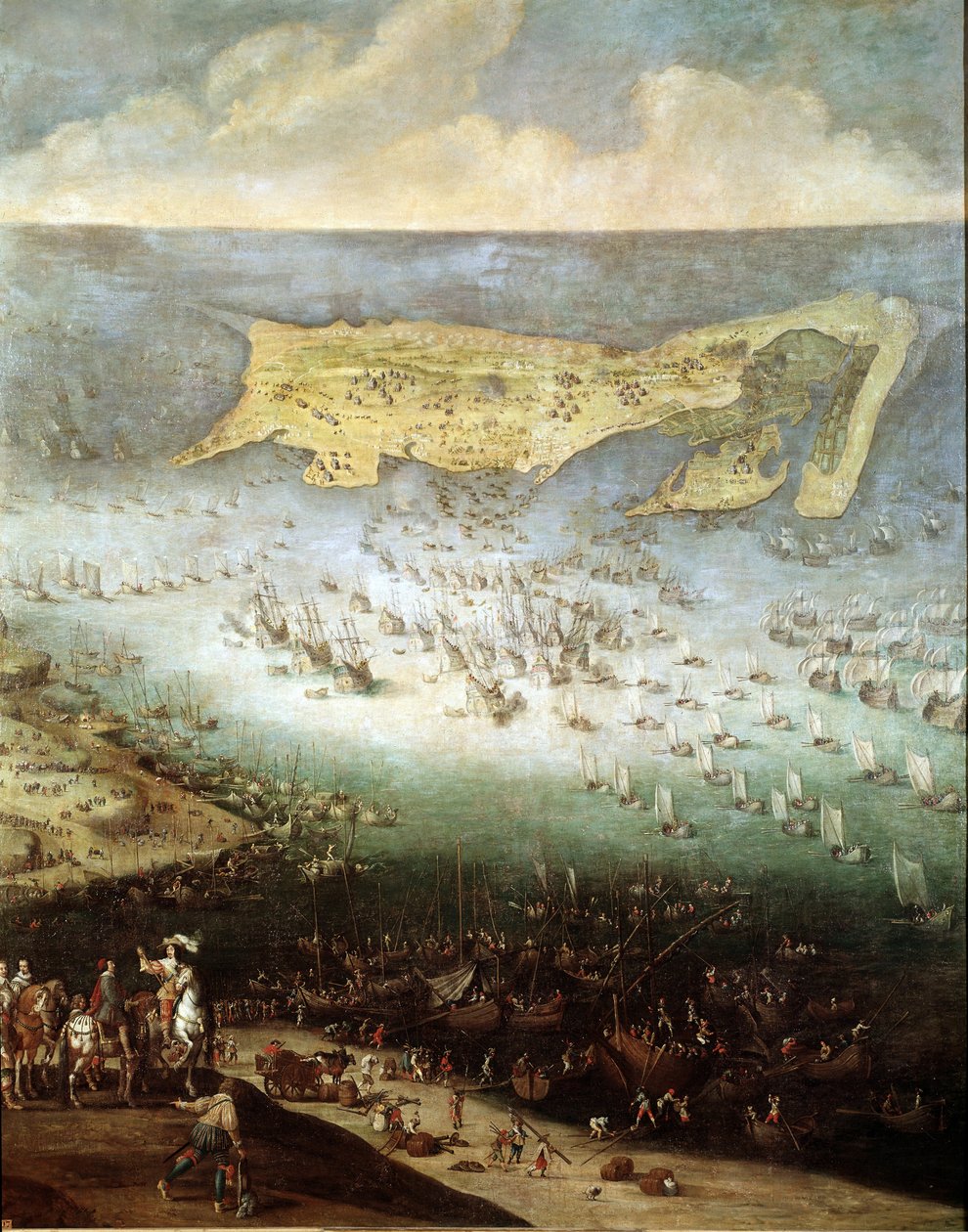 Belägring av citadellet Saint Martin på Ile de Re, 1627 (målning, ca 1640) av French School