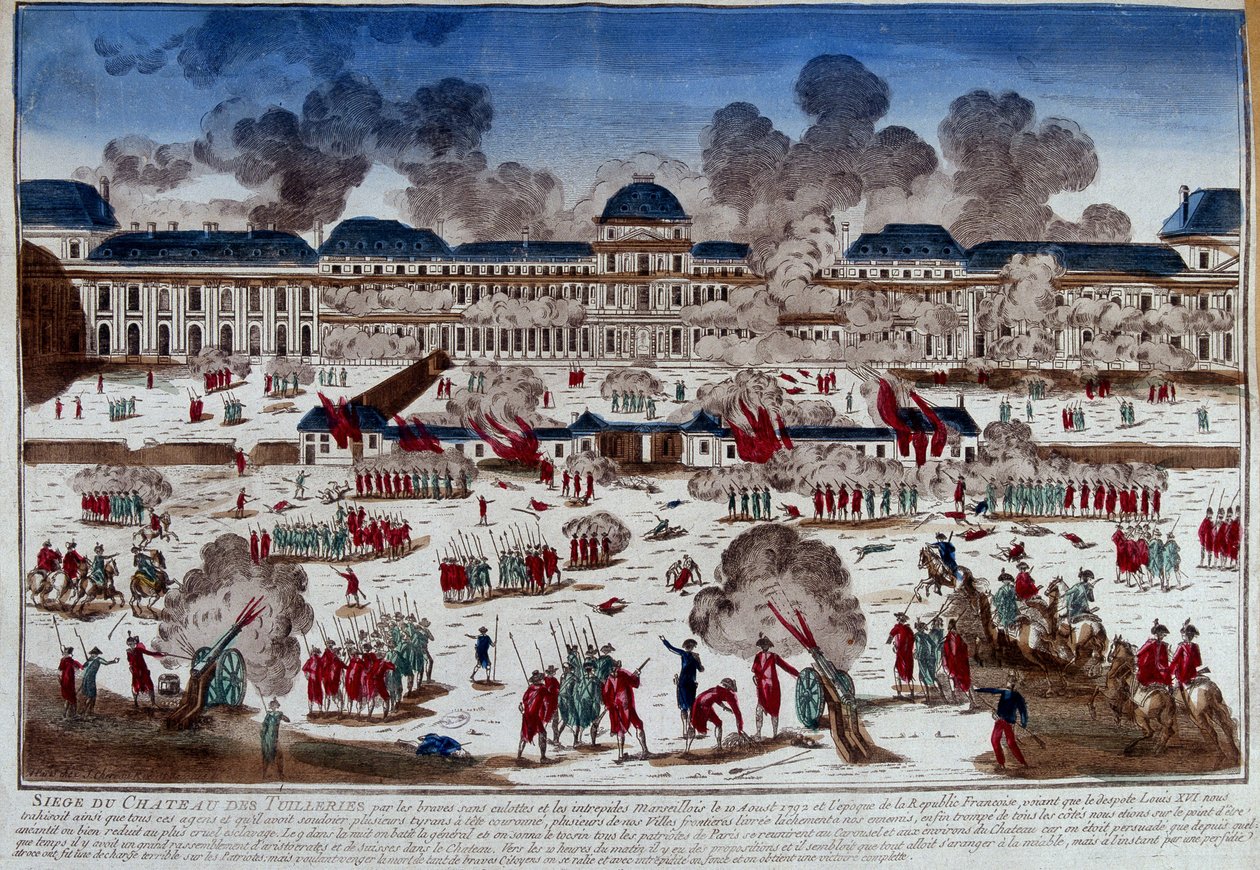 Belägring av slottet (palatset) i Tuilerierna den 10 augusti av French School