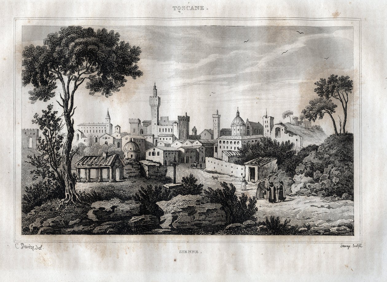 Siena - Siena - Toscana - Toscana - Gravyr från "" Pittoreska Italien"" av M. de Norvins, Ch. Nodier 1834-1836. av French School