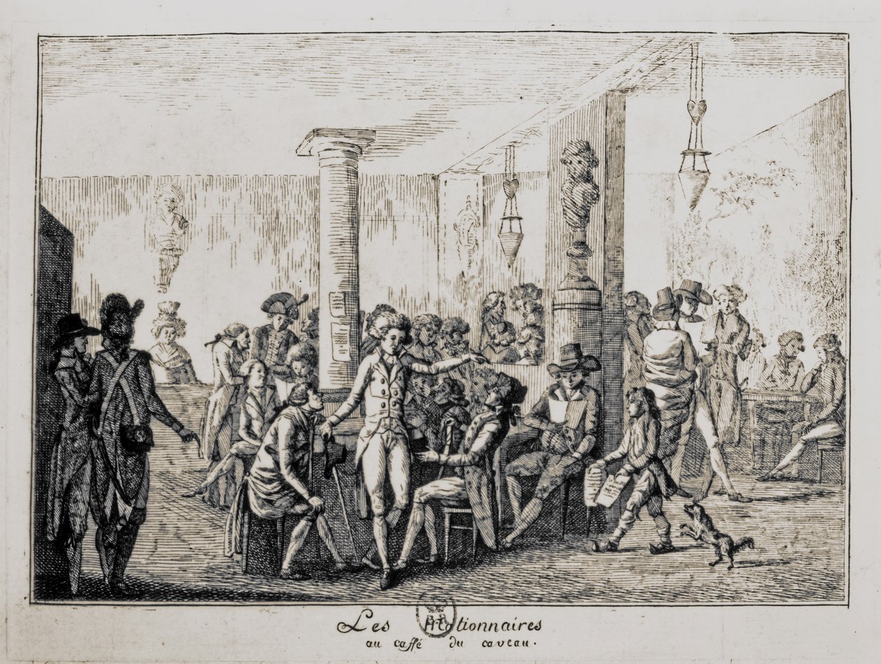 Sieyes och Les Nationnaires på café du caveau i Paris, augusti 1789 (gravyr) av French School