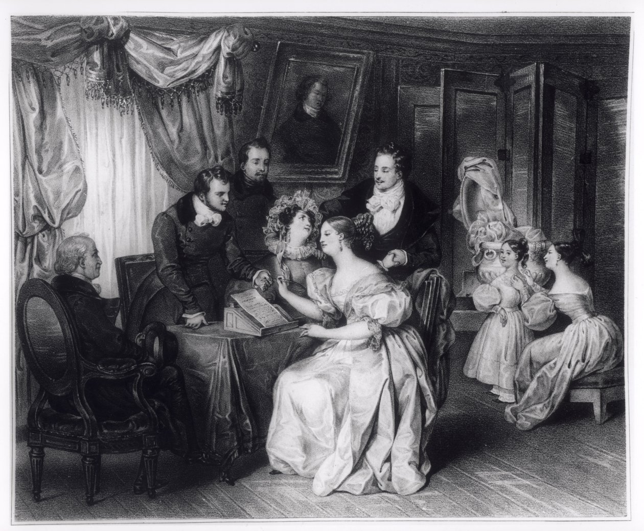 Undertecknande av äktenskapskontrakt på advokatbyrån, c.1840 av French School