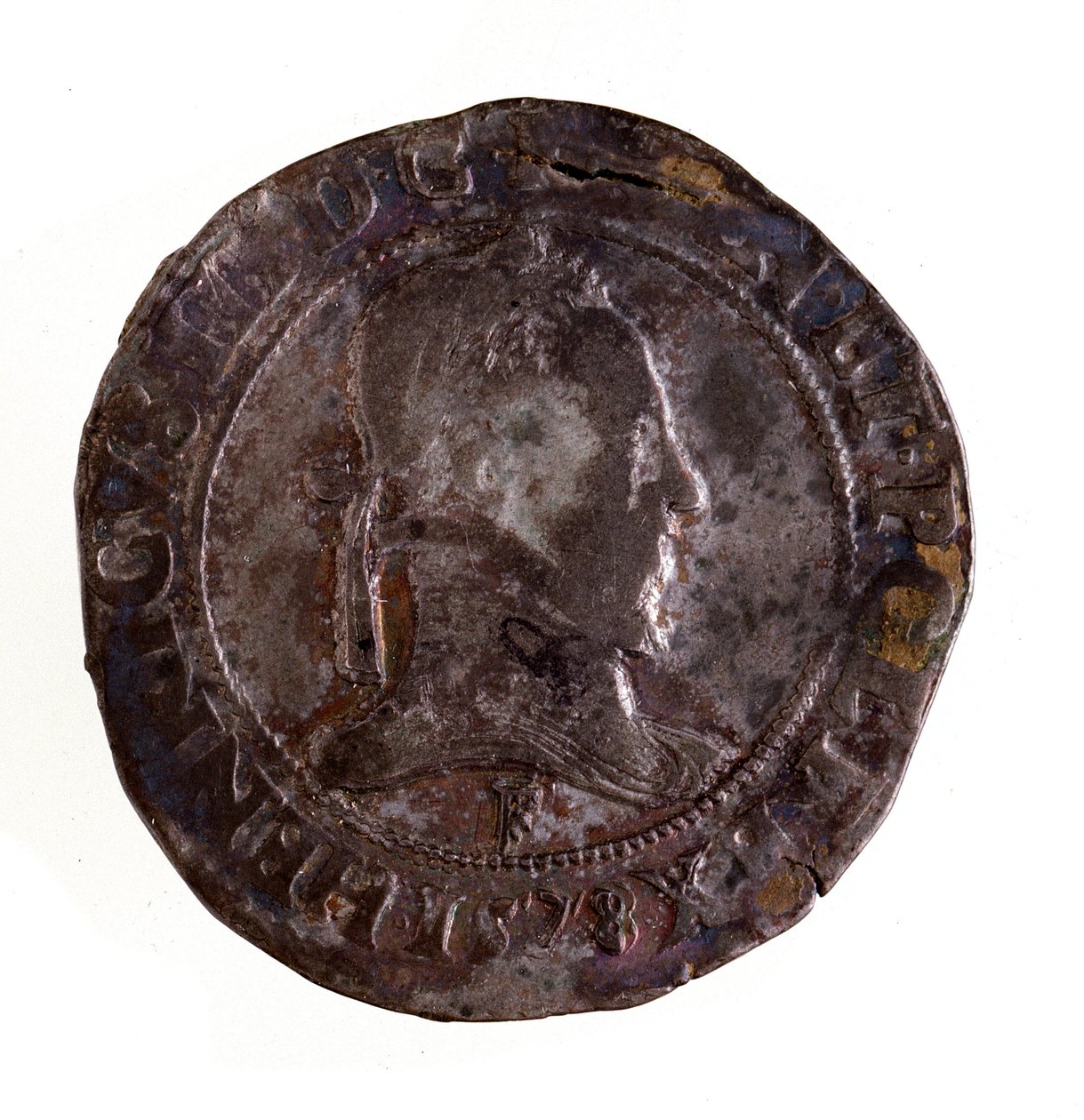 Fransk teston i silver, regeringstid för kung Henrik III av Frankrike (Henri III) (1574-1589) Diam. 3,5 cm Neapel, museo archeologico av French School