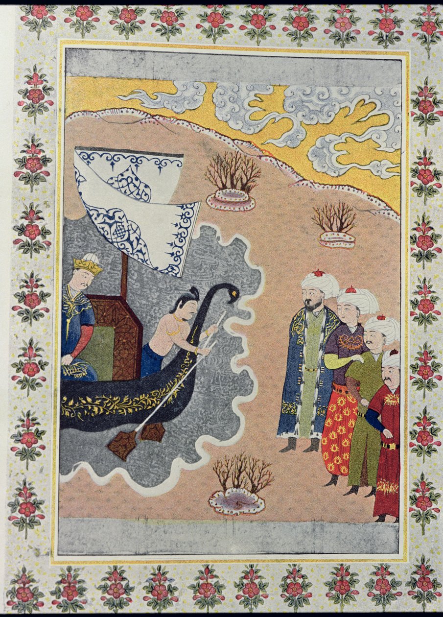 Sinbad embarking, illustration för Sinbad the Sailor, från The Arabian Nights, 1895 (färgstick) av French School