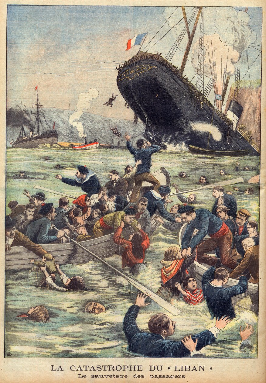 Förlisning av ångfartyget Liban utanför Marseille, passagerare räddas i ”Le Petit Journal” du 21/06/1903 (gravyr) av French School