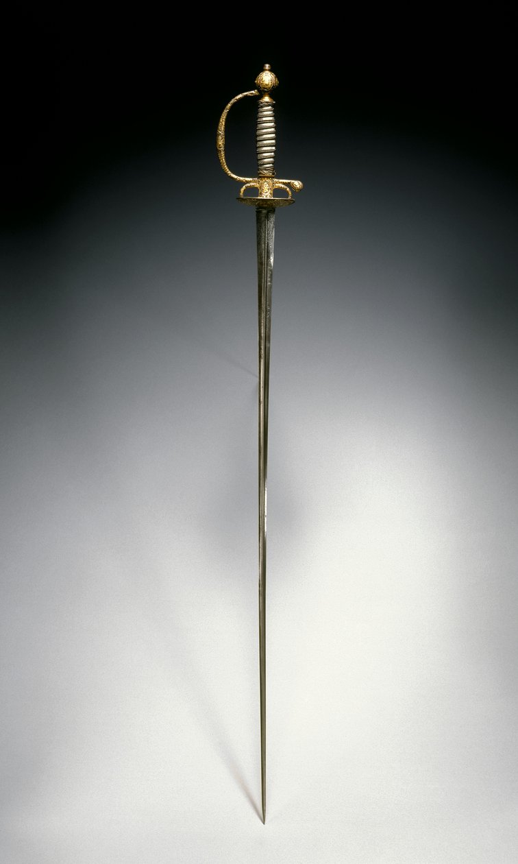 Litet svärd, Paris, ca 1730 (förgyllt & blått stål med silvertråd) av French School