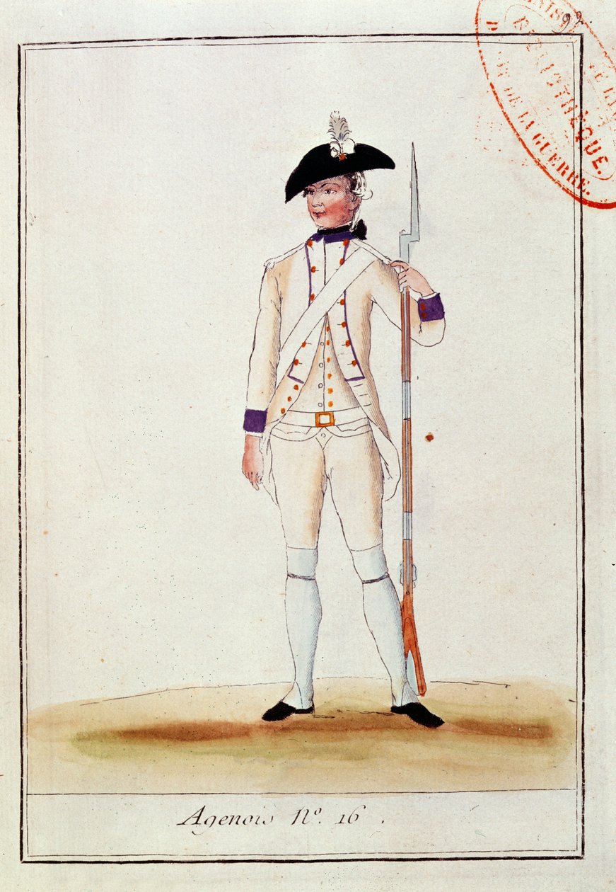 Soldat vid franska Agenois infanteriregemente, ca 1780 av French School