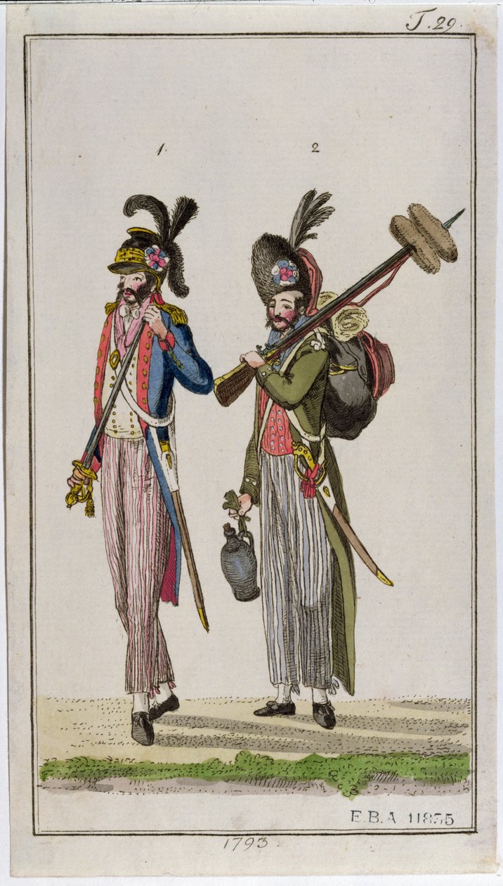 Soldater från den franska revolutionen som bar bajonetter 1793 av French School
