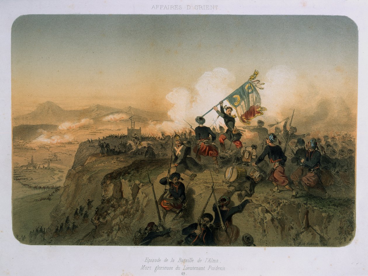 Soldater under attack i slaget vid Alma den 20 september 1854, 1854 av French School
