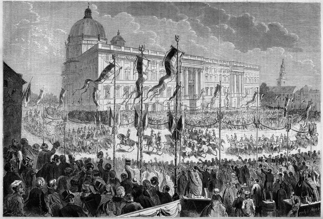Högtidlig inresa av Vilhelm I (1797-1888), kung av Preussen, till Berlin den 22 oktober av French School