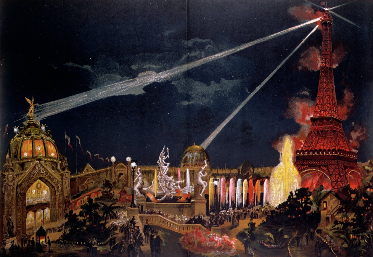 Souvenir of Illuminations i Paris för att fira 1:a århundradet av den franska revolutionen under 1889 års Exposition Universelle av French School