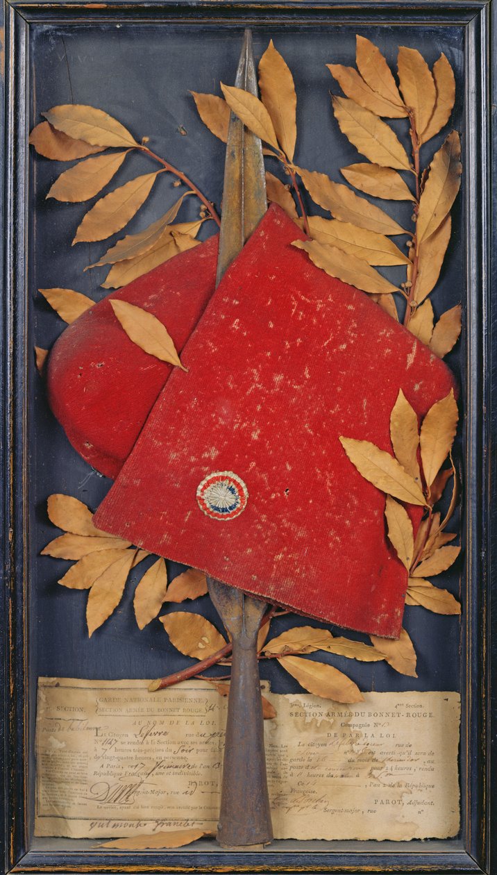 Souvenir från Garde Nationale Parisienne, Armésektionen av Bonnet Rouge, 1794 (collage) av French School