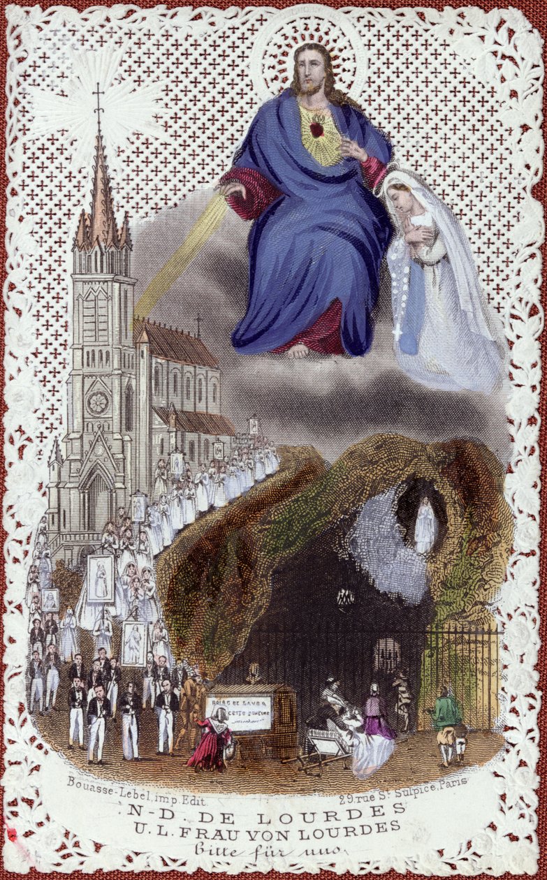 Souvenir av pilgrimsfärden till Lourdes, gjord för den internationella utställningen i Paris, 1867 av French School