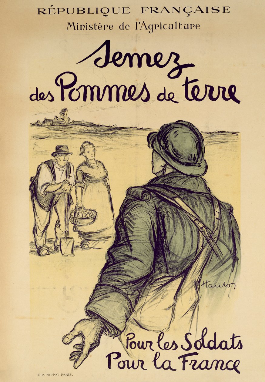 Såpotatis för soldaterna och för Frankrike, affisch för krigsinsatsen från Ministere de lAgriculture, 1915 av French School