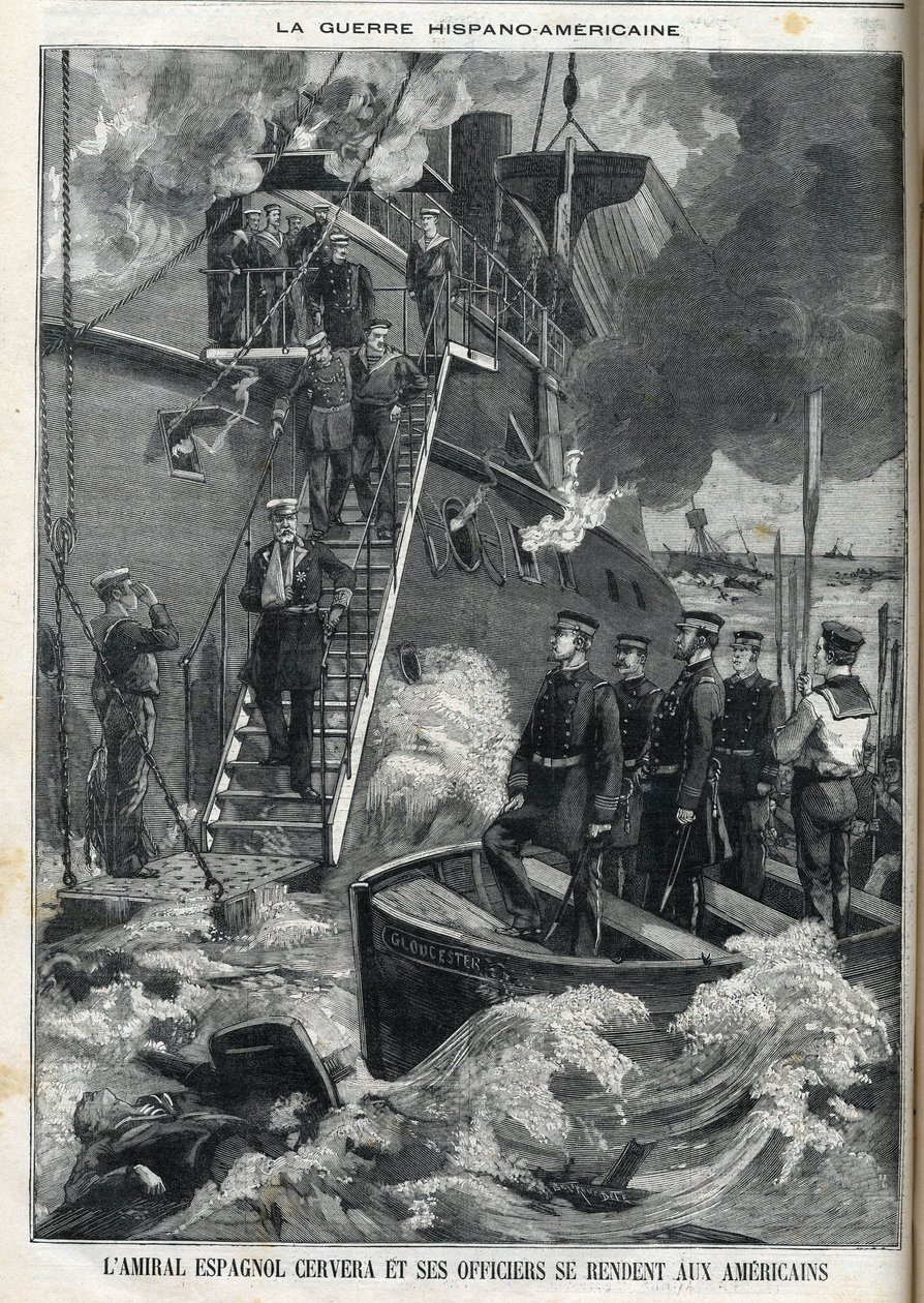 Den spanske amiralen Cervera och hans officerare kapitulerade till amerikanerna. Kubas självständighetskrig, som var under spanskt styre, bröt ut 1895, och kubanerna bad amerikanerna att ingripa. Således började och slutade kriget mellan Spanien och Amerik av French School