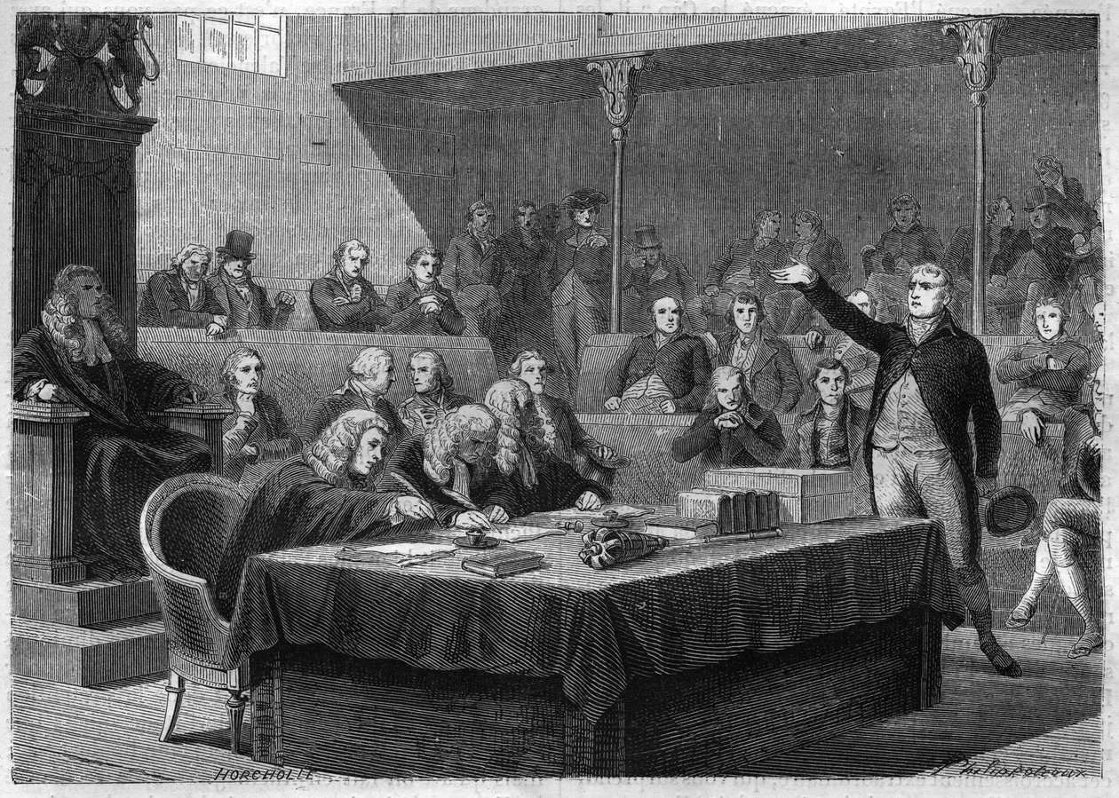 Tal av vice Fox till Englands parlament om Frankrikes invasion av Schweiz, november 1802 - Gravyr från "" Histoire du Consulate et de l