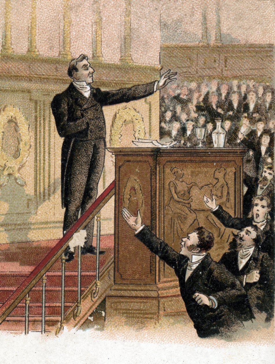 Tal av utrikesminister Francois Guizot (1787-1874) till deputeradehuset som står inför oppositionen och fördömer hans utrikespolitik "Vi kan multiplicera förolämpningar och förtal, vi kan stapla upp dem så mycket vi vill, vi kommer aldrig att lyfta upp dem av French School