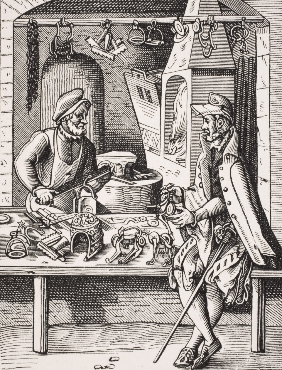 Spur Maker, reproduktion av ett träsnitt av Jost Amman (1539-91) från 
