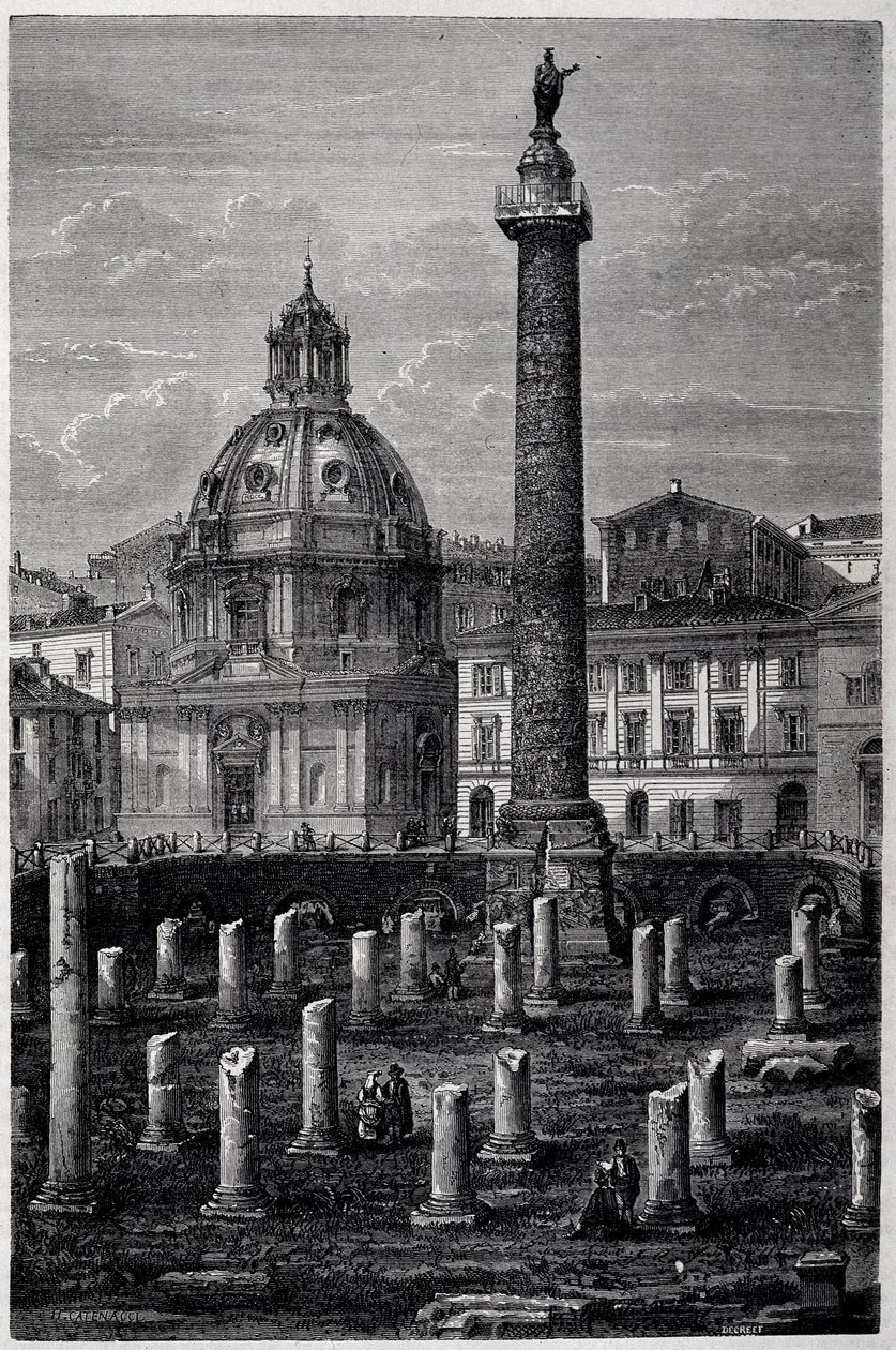 Trajanus torg och kolumn (Trajanes kolumn) (Colonna Traiana) och Ulpian Basilica (resa med Francis Wey 1864-1868) - i "" Tour du Monde"" 2:a veckan 1869 av French School