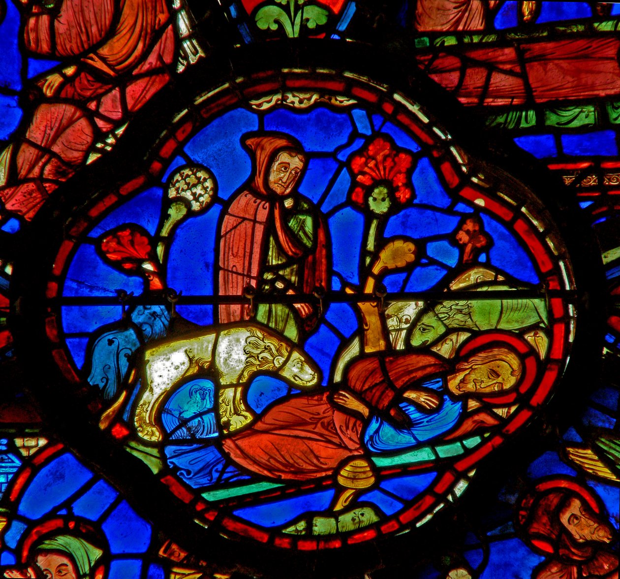 St Anthony: tittar på lejon vid St Paul Anchorites grav (w30b) av French School