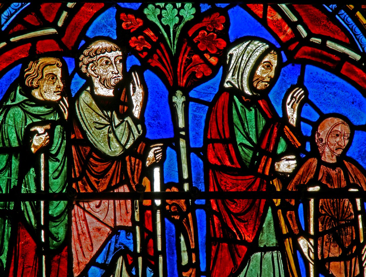 St Cheron-fönstret: den sjuke vid hans grav (w15) av French School