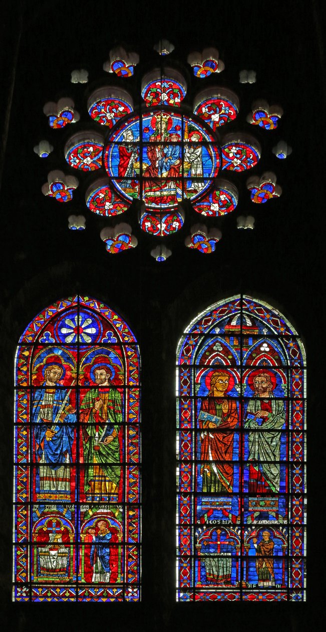 St Cosmos, St Damien, St Gervais och Proteus; donatorpräster; Jungfrun och barnet ovan (w120) av French School