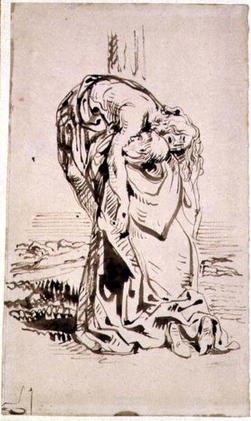 St Francis stöder den korsfäste Kristus av French School