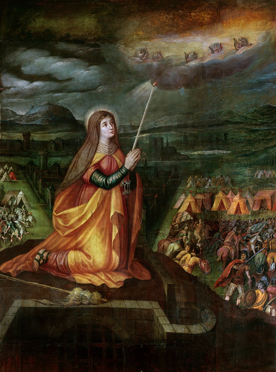 St. Genevieve ber för att avvärja Attilas och hans hunners ankomst av French School