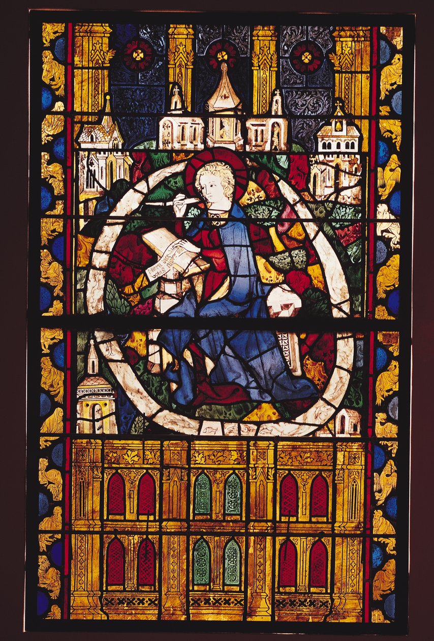St. Johannes evangelisten som skriver apokalypsen, Parisiska skolan, ca 1350 av French School