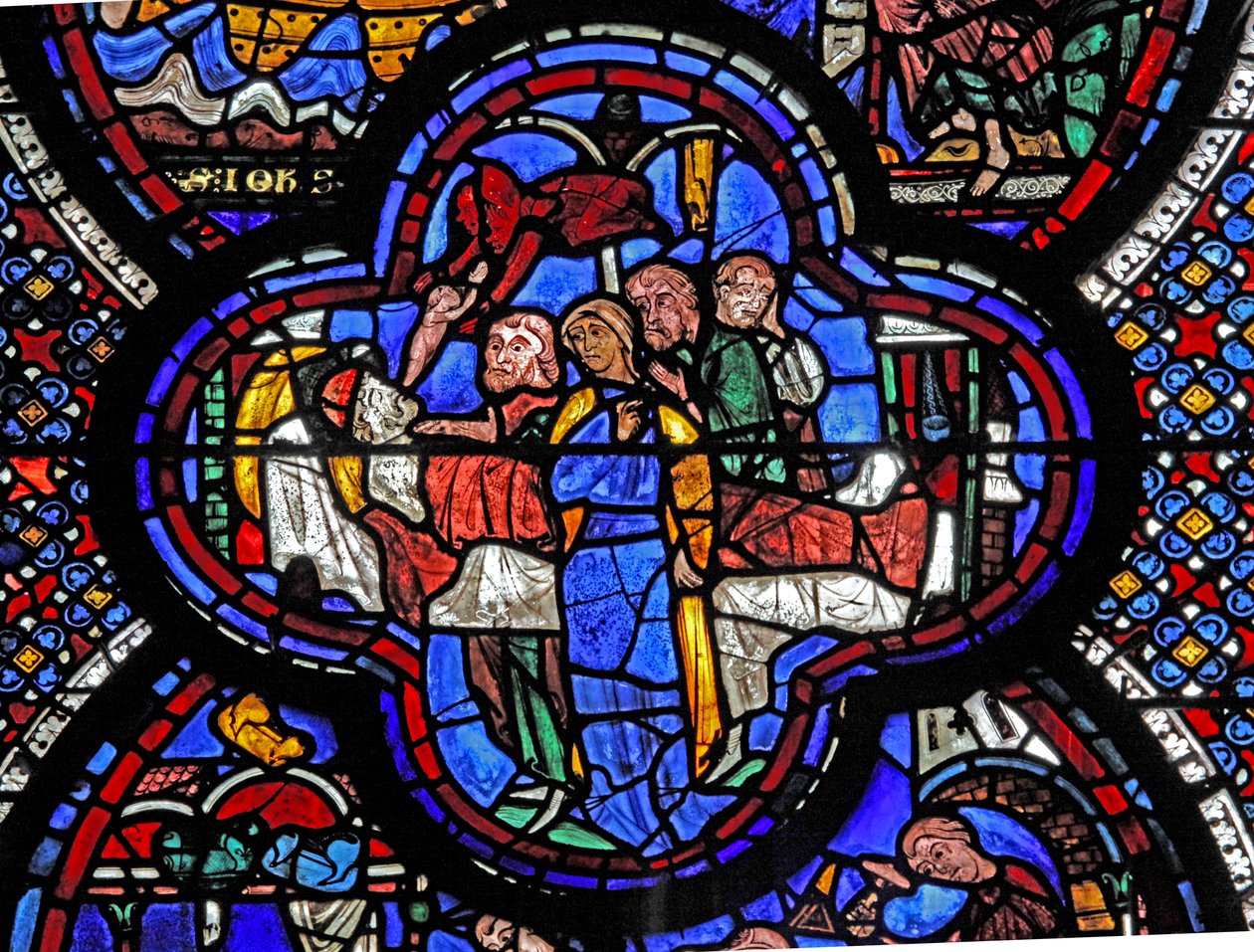 St John window: The death of Stacatus: en demon tar hans själ (w48) av French School