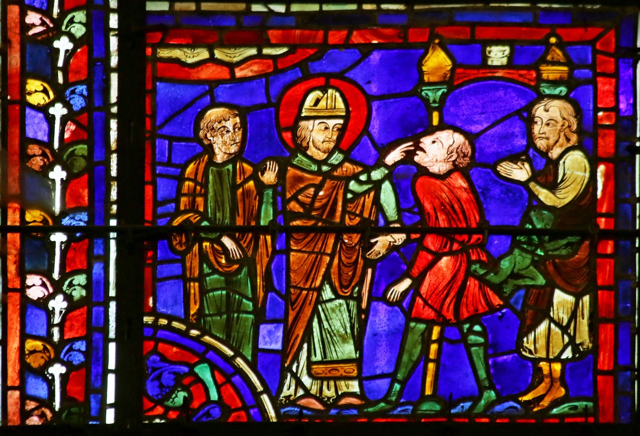 St. Martin Healing en besatt själ, scen från Life of St. Martin, Chartres Cathedral av French School