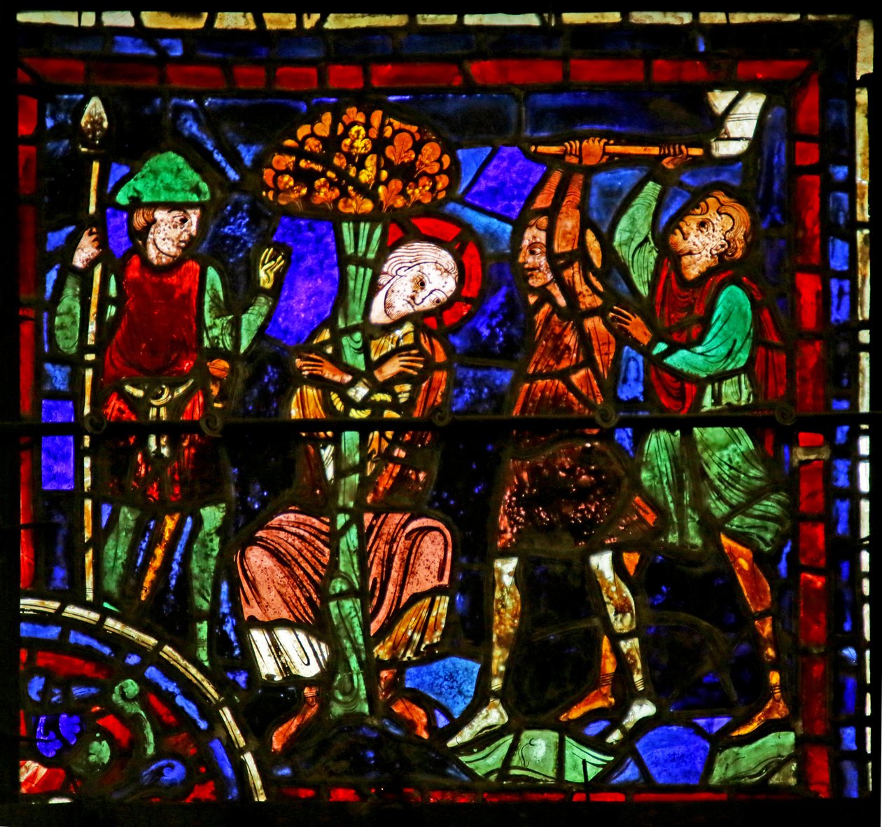 St. Martin bunden till ett träd, scen från Life of St. Martin, Chartres Cathedral av French School